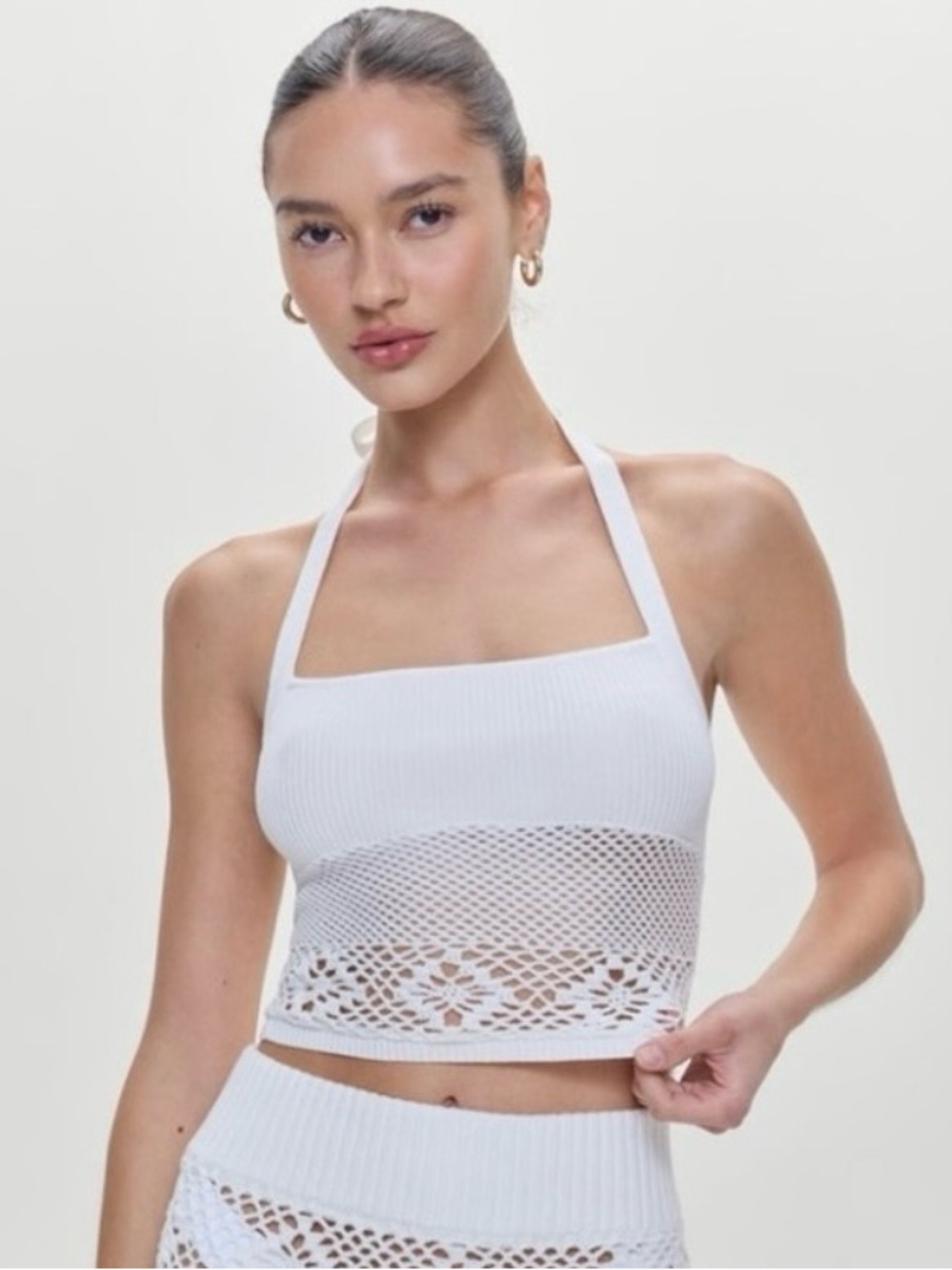 Free People Frankies Bikinis Orchard Crochet Halter Cami in White NWT Large